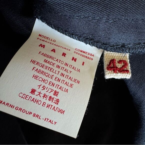 MARNI Navy Blue Cropped Cotton Linen Blend Trousers High Rise Size 42 US 6 - Picture 9 of 12